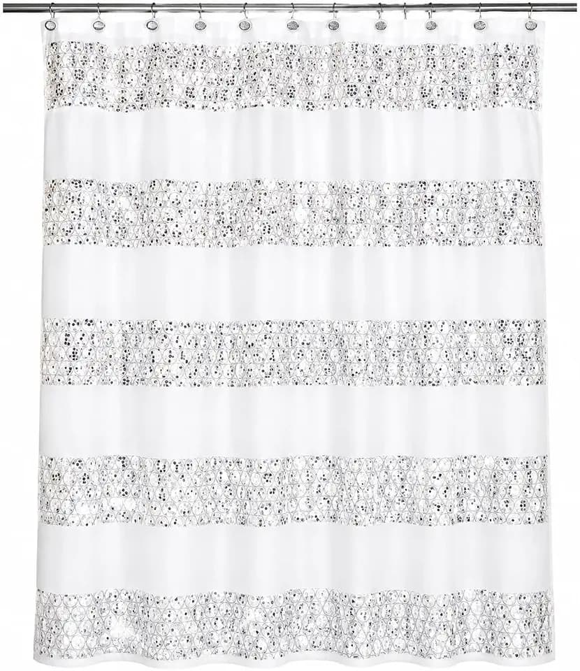 Zahari Home Sinatra Bathroom Shower Curtain Glamorous Bling Fabric Shower Curtain, 72"x70", White