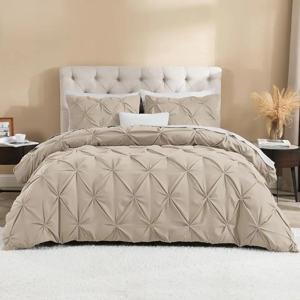 Litanika Khaki King Duvet Cover, 3 Pieces Pinch Pleat Cover