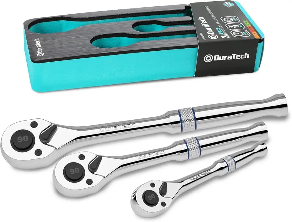 DURATECH 3-Piece Drive Ratchet, 90-Tooth Quick-Release Ratchet Wrench