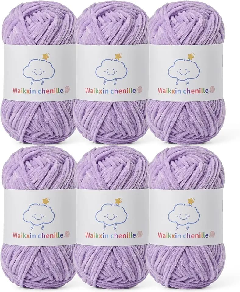 6 Pack of Skinny Chenille Yarn for Crocheting, Amigurumi Yarn&Baby Yarn for Crocheting Soft,10.58oz/656yds Fluffy Fingering Weight Velvet Yarn for DIY Crafts&Baby Blankets.(6 Light Purple)