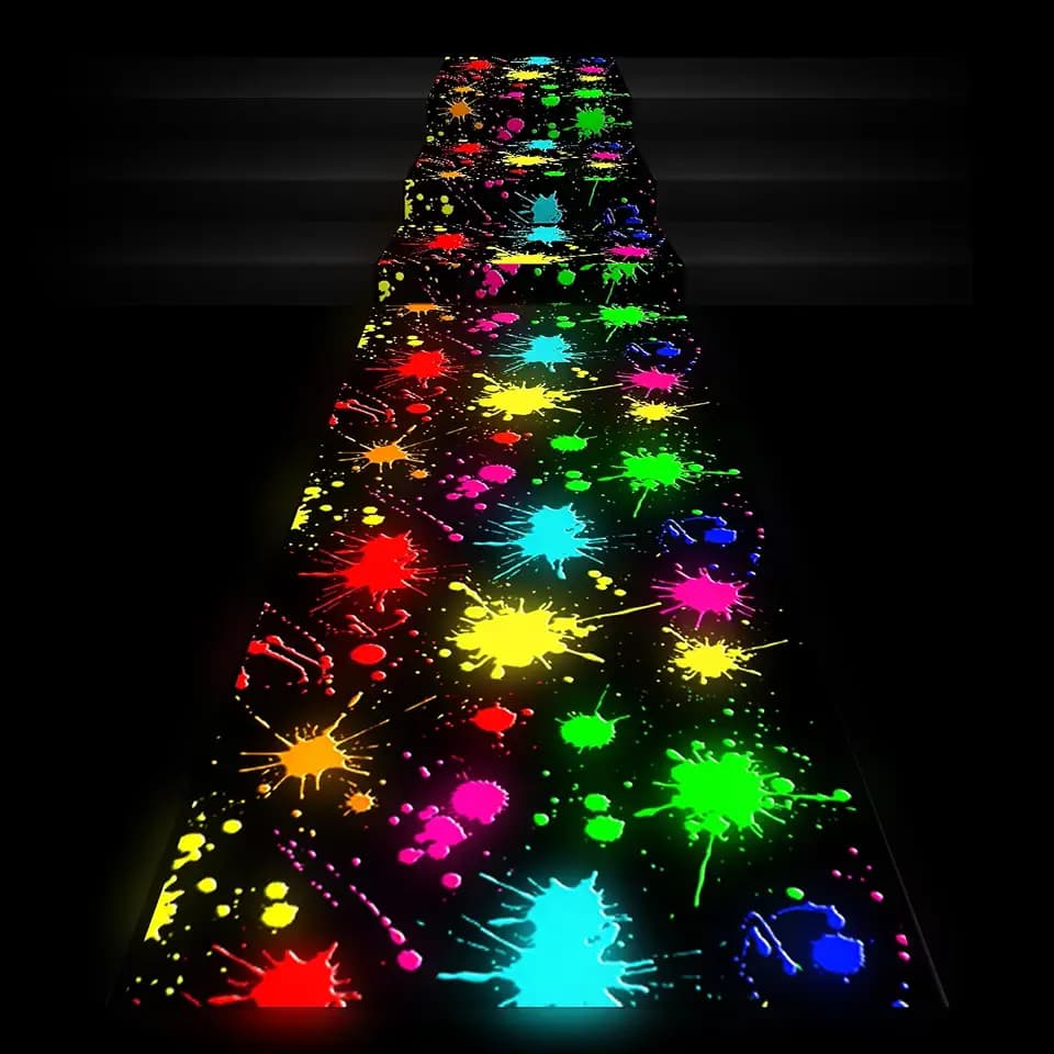 118 x 39 Inch Glow in The Dark Runner Neon Dance Floor, Paint Splatter