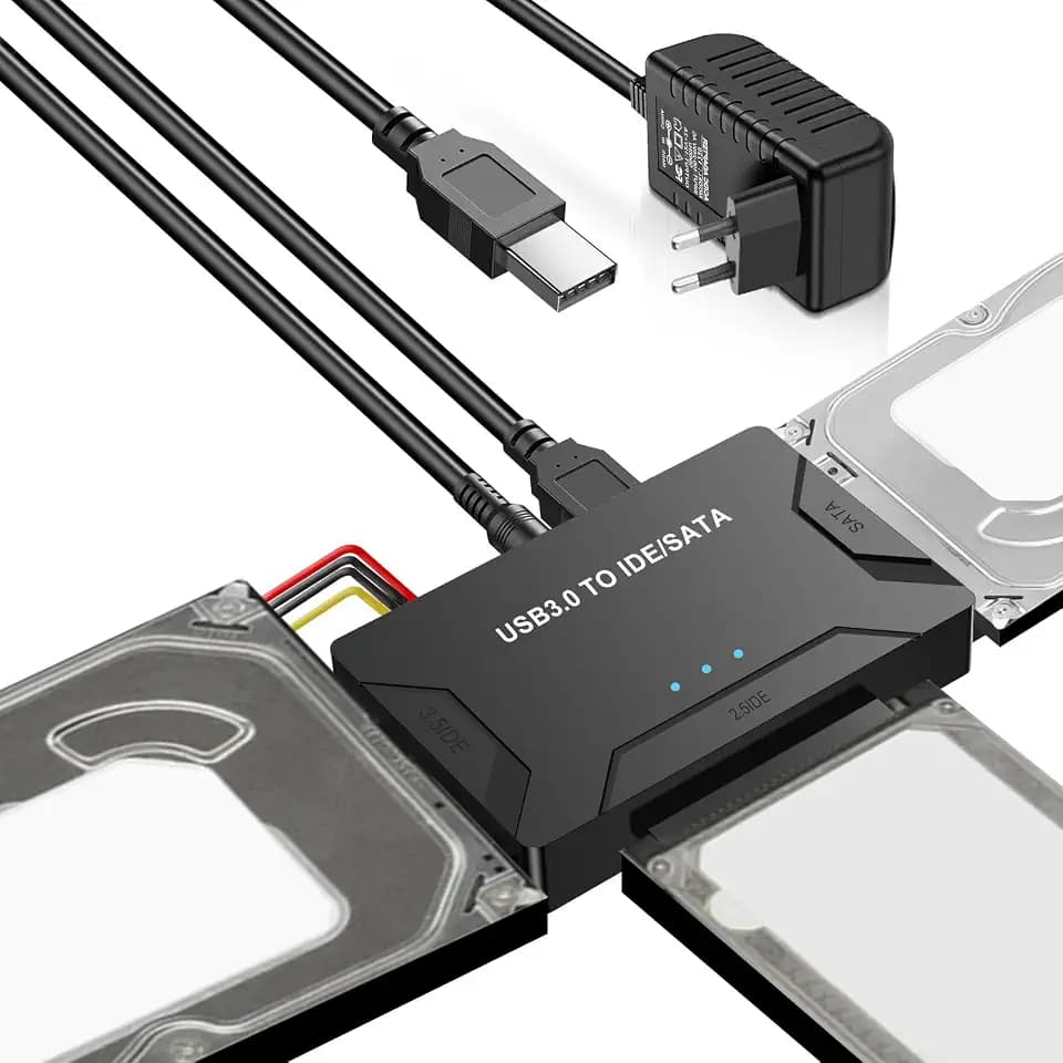 5Gbps IDE USB Adapter,USB3.0 zu IDE/SATA Festplatte Adapter Für 2,5/3,5 Zoll HDD/SSD FestplatteAdapter Konverter SATA UsbAdapter Für Windows/MacOS/Linux Mit 12V/2A Netzteil,USBKabel,SATAKabel