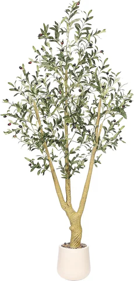 6FT Artificial Olive Tree with Faux Fruits, Thick Trunk & Lifelike Leaves