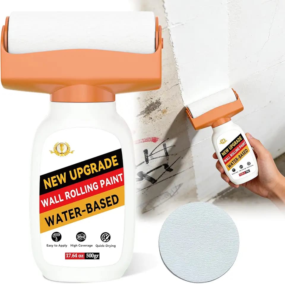Wall Paint, 17.64oz White Touch-up Paint for Walls with Roller Brush, Water-Based and Low Odor Wall Repair Kit Apply for Walls and Ceilings, Ready to Use Interior Paint, Covers Stains, Graffiti