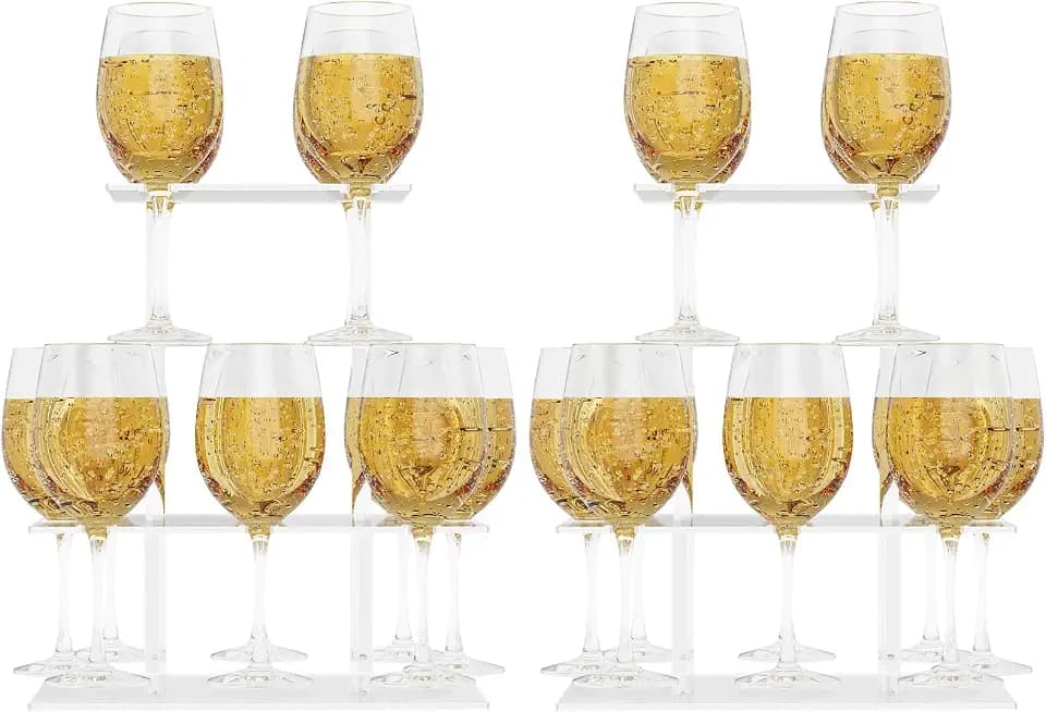 Champagne Tower, Rectangle Acrylic Drink Tower and Cocktail Tree Stand, Wine Rack with 12 Slots, 2 Tiers Floating Sight Champagne Flute Holder for Party, Wedding, School, Celebration, 13.3x9.4x14.9 inch, 2Pcs