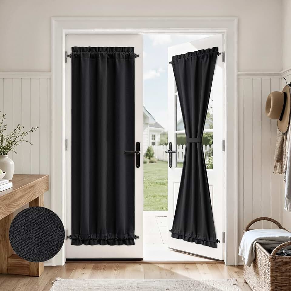 HOMEIDEAS 100% Blackout Linen Door Curtains for French Door 26x72 Inch