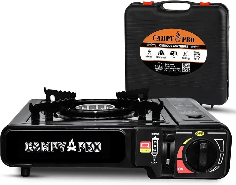 Portable Butane Gas Stove with Carrying Case – Camping Stove for Hiking, Tailgating, Backpacking, Outdoor Cooking - Emergency Stove