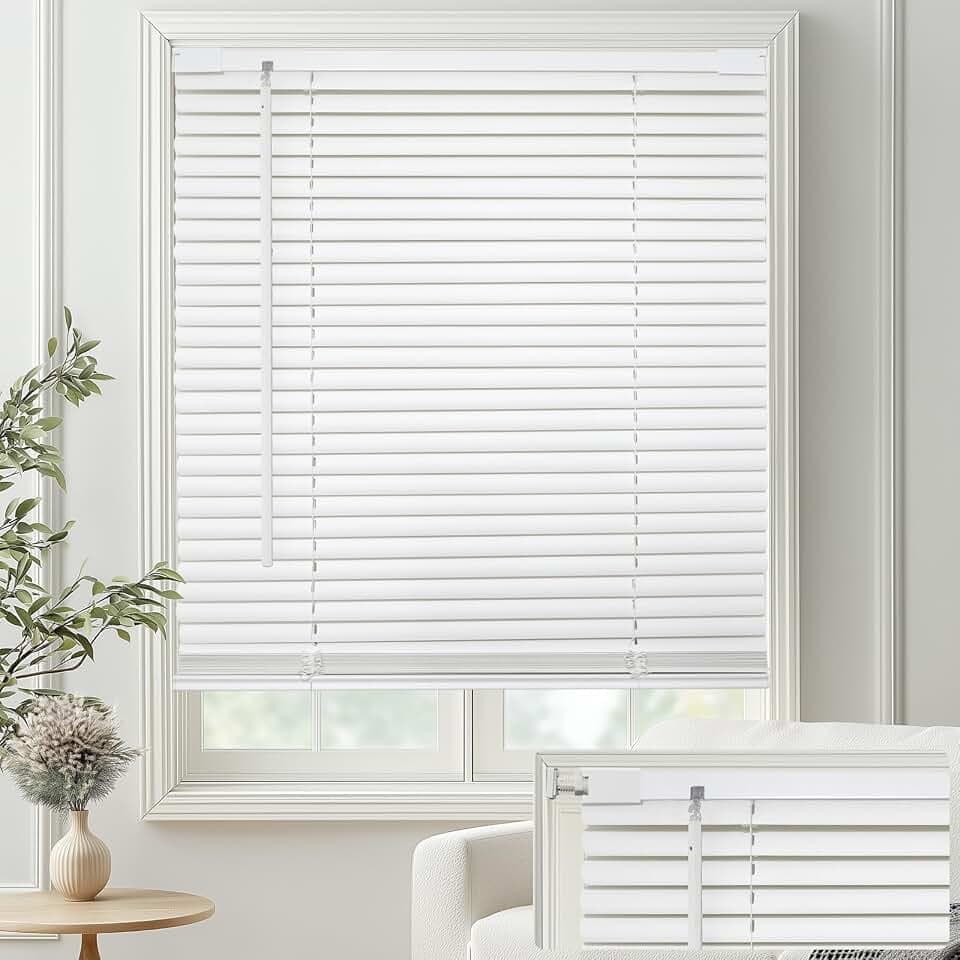 MYshade No-Drill Cordless Horizontal Mini Blinds – 27" W x 72" H Tool-Free Inside Mount Window Blinds with 1" Vinyl Slats, Light Filtering & Privacy, Child & Pet Safe, White