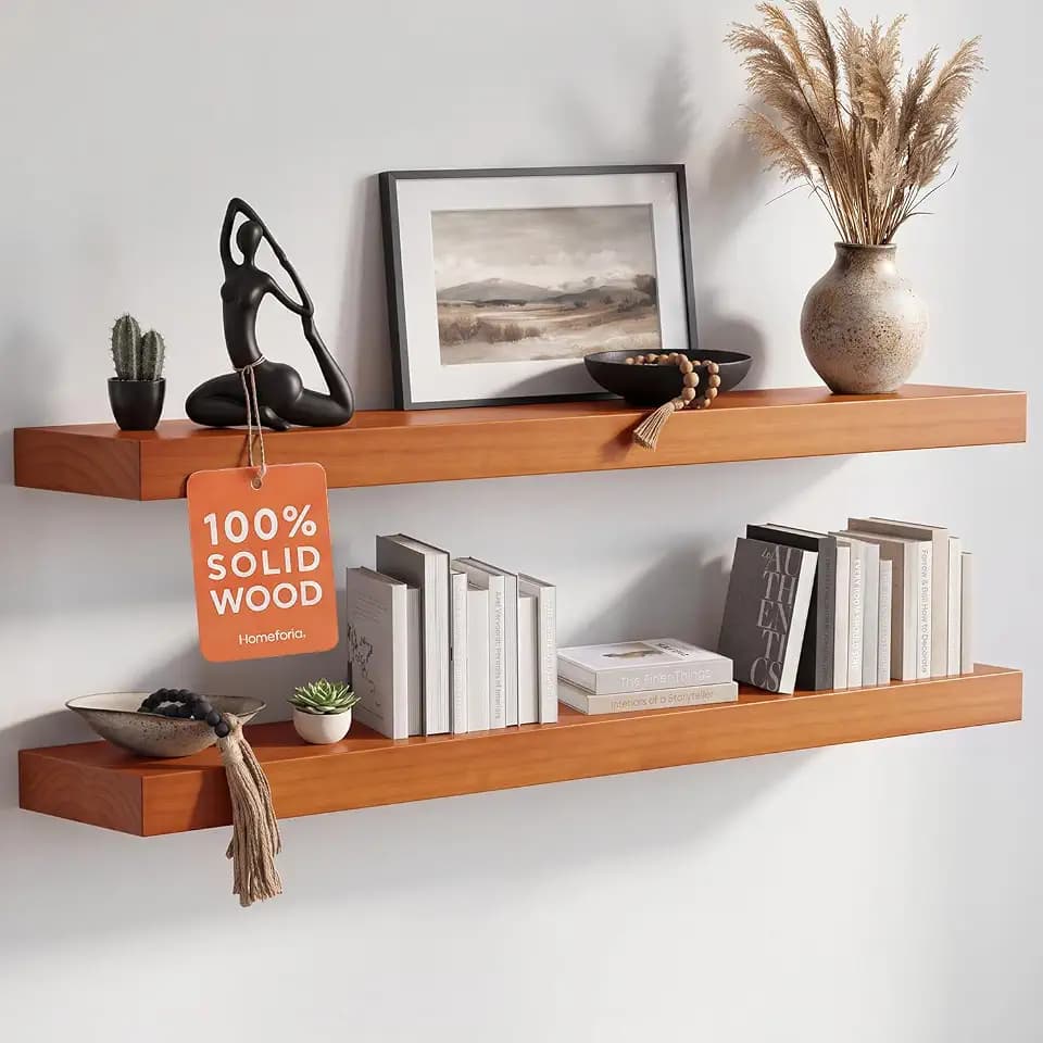 Homeforia 36 Inch Floating Shelves, High-End Solid Pine Wood, Set of 2