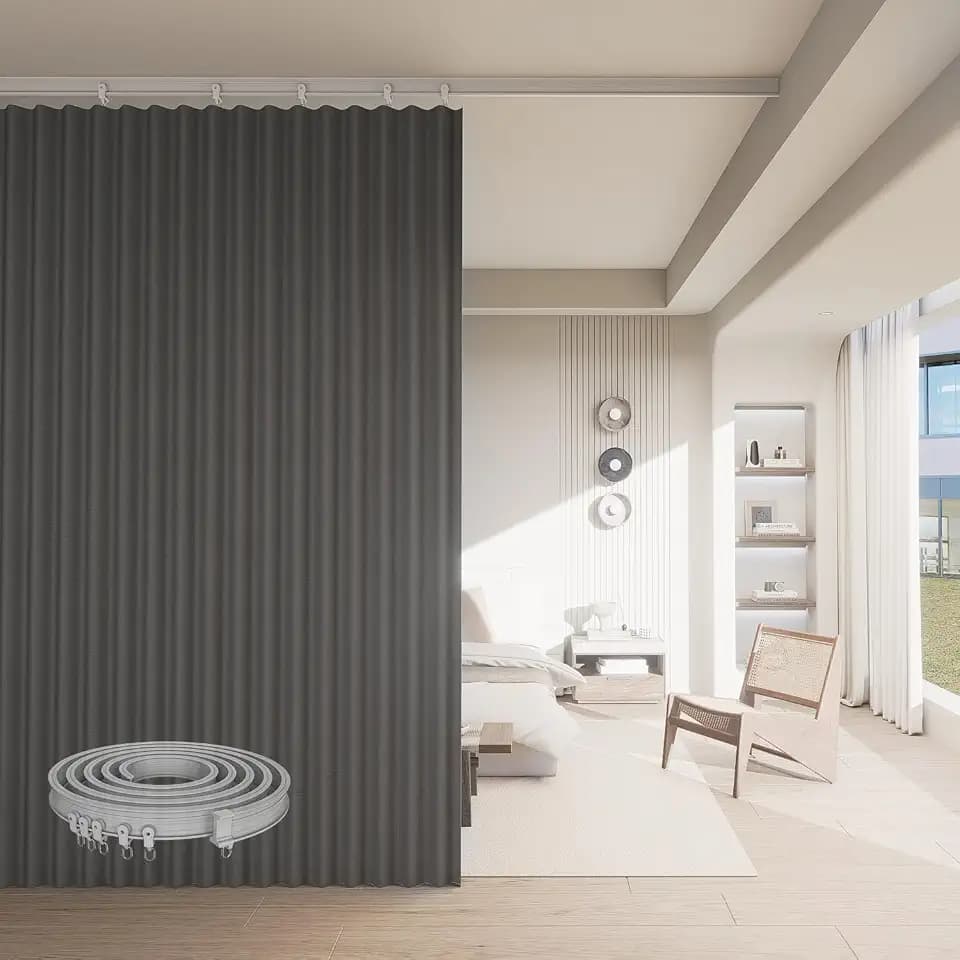 Room Divider Blackout Curtains w/Bendable Ceiling Track,Soundproof,Grey