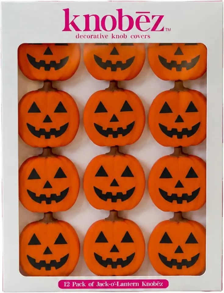 Knobēz 12pk Jack o Lantern Decorative Knob Covers for Halloween Decor