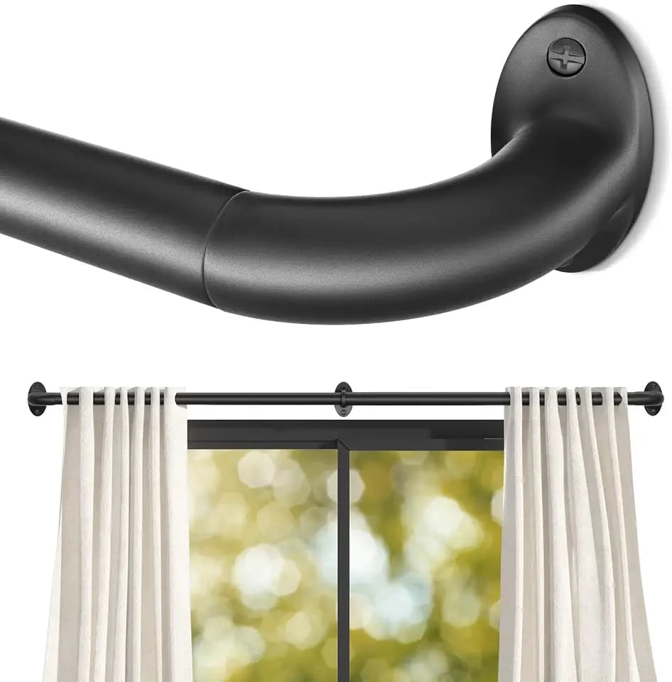 Wrap Around Blackout Curtain Rod for 48-84 Inch Windows, Matte Black