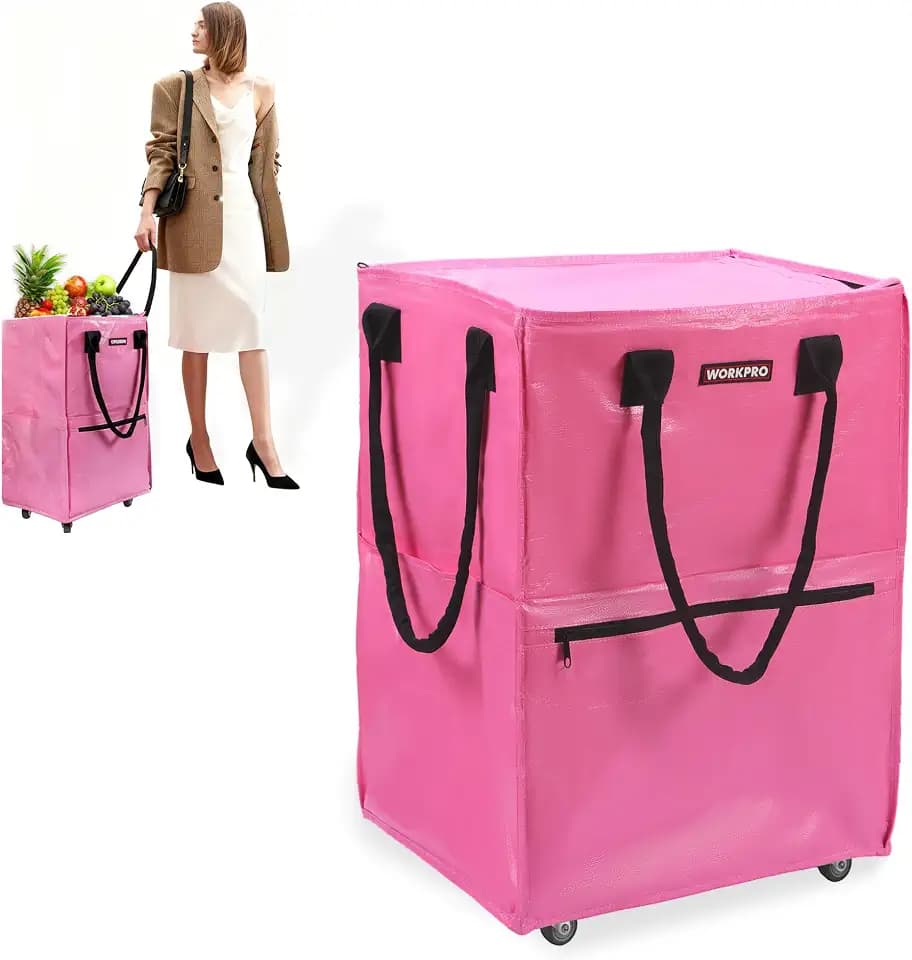 WORKPRO Large Rolling Grocery Bag, 36-Gallon Rolling Tote with 5 Wheels