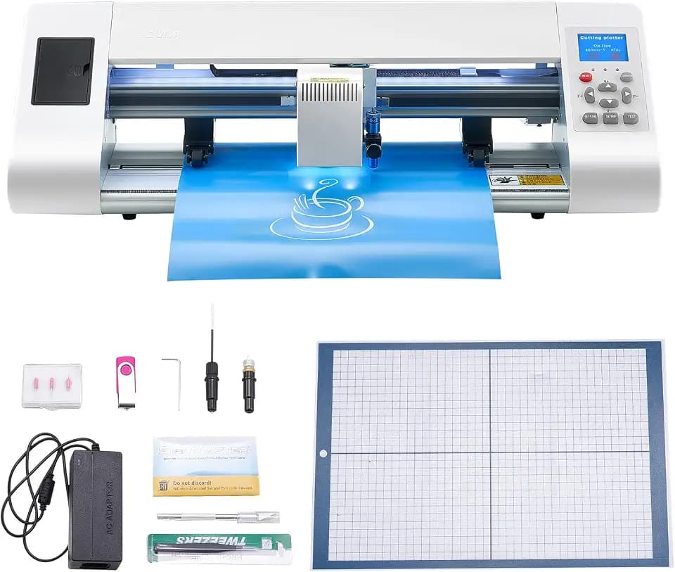 VEVOR Cutting Machine, Automatic Edge Detection Vinyl Cutter Machine with Design Software and Materials, Compatible with Multiple File Formats, for Creating Customized DIY Crafts, Cards, Stickers