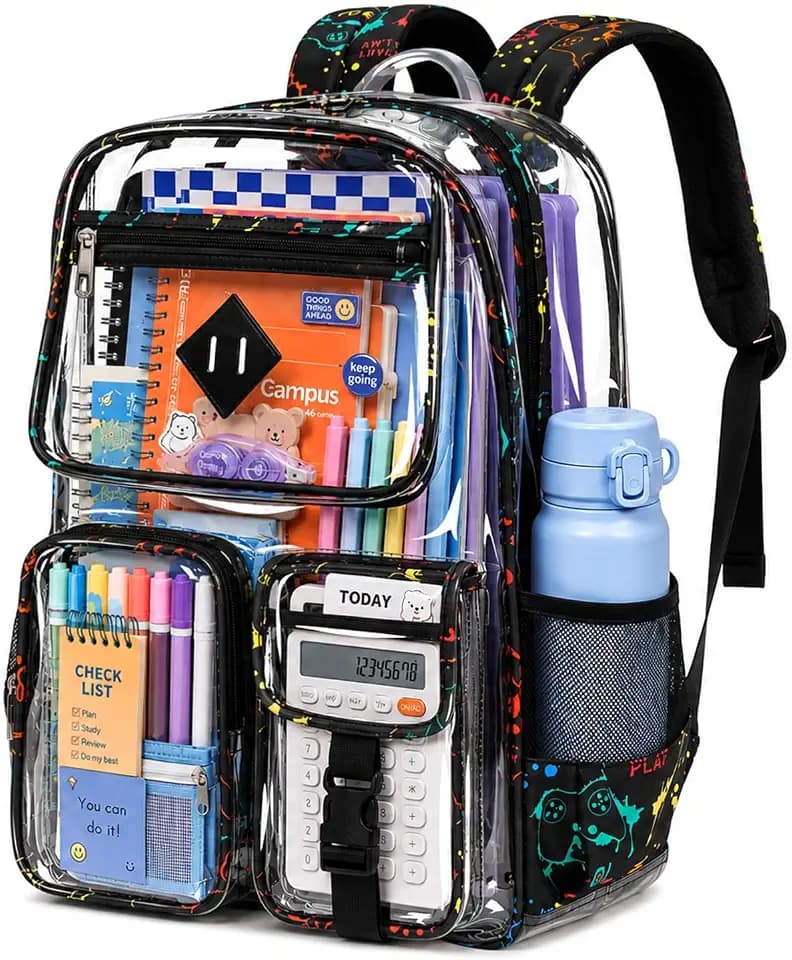 PIG PIG GIRL Clear Backpack for School,Heavy Duty PVC Transparent Bookbag for Girls Stadium Approved See Through Backpack