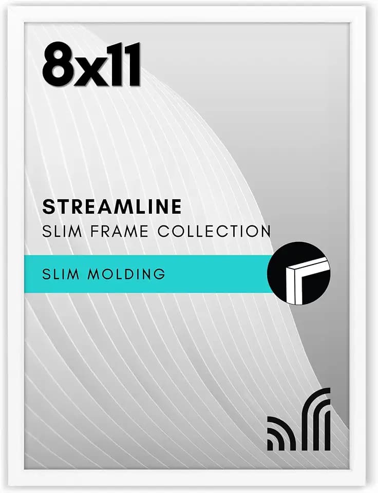 Americanflat 8x11 Picture Frame - Slim Molding - White