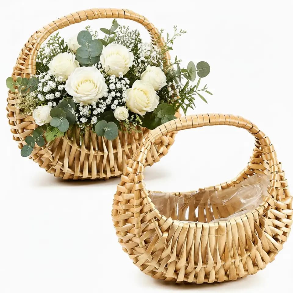 Taiyin 2 Pack Flower Girl Basket with Handle, 6.7 x 6.5 x 4.3 Inch