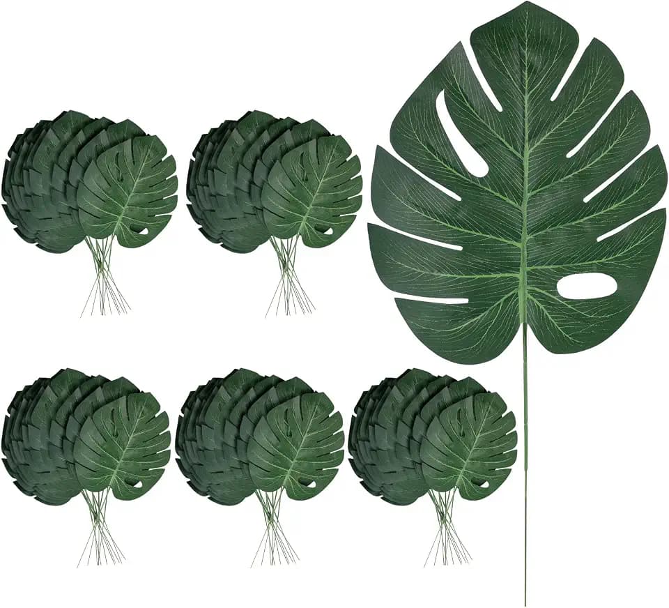 48 Pcs Artificial Monstera Leaves, 16" Faux Tropical Monstera Stems
