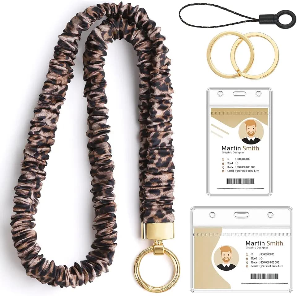 Scrunchie Lanyard with ID Holder, Stretchy Teacher Lanyards for ID Badges