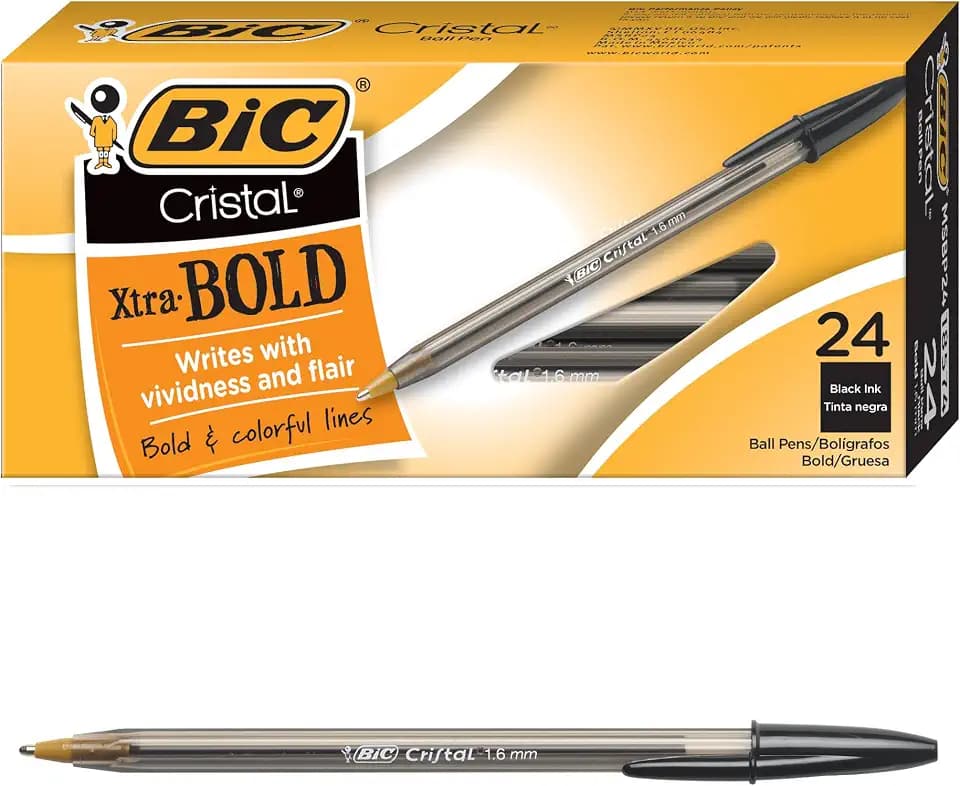 BIC Cristal Xtra Bold Ballpoint Pens, Bold Point (1.6mm) For Vivid And Dramatic Lines, Black Ink, 24-Count Pack, Perfect Ink Pens