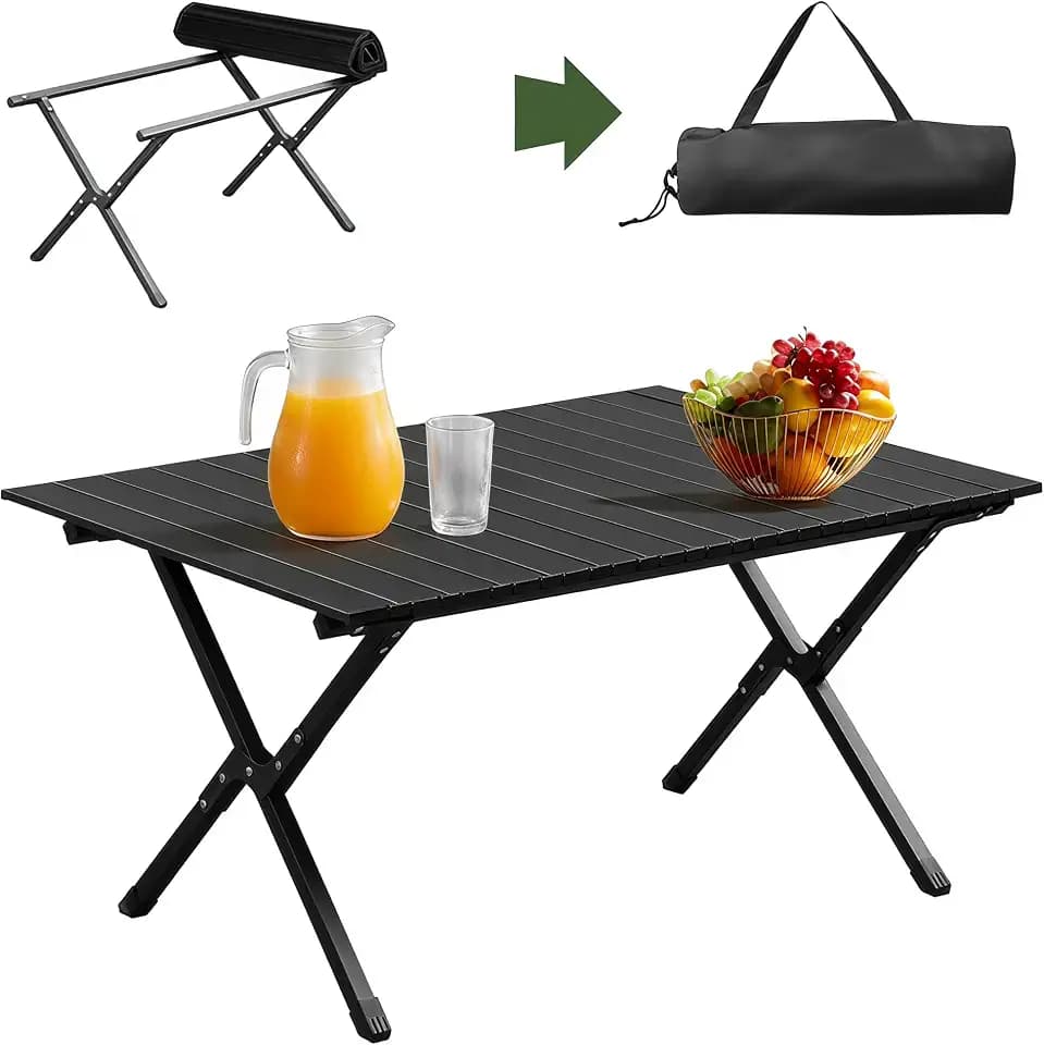 Trygaol 34" Folding Camping Table, Carbon Steel Picnic Table with Carry Bag