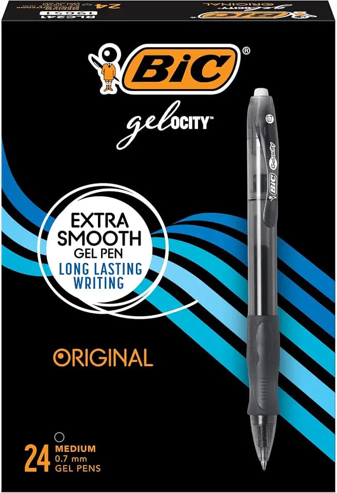 BIC Gelocity Gel Pen, Medium Point (0.7mm), Black Ink, 24-Count
