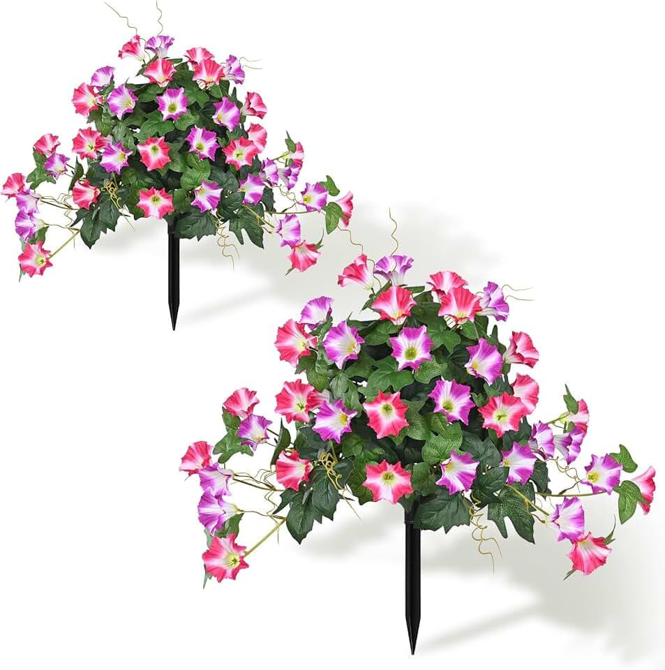2 Pack Artificial Flowers Topiary Trees for Outdoor, 19.7" Fake Plants