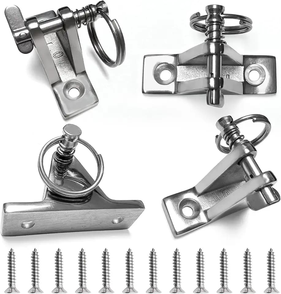 4 Pack Bimini Top Deck Hinge Hardware,with Pin and Ring,316 Stainless Steel, Installation 12 Screws,Fit 0.32" THK Eye