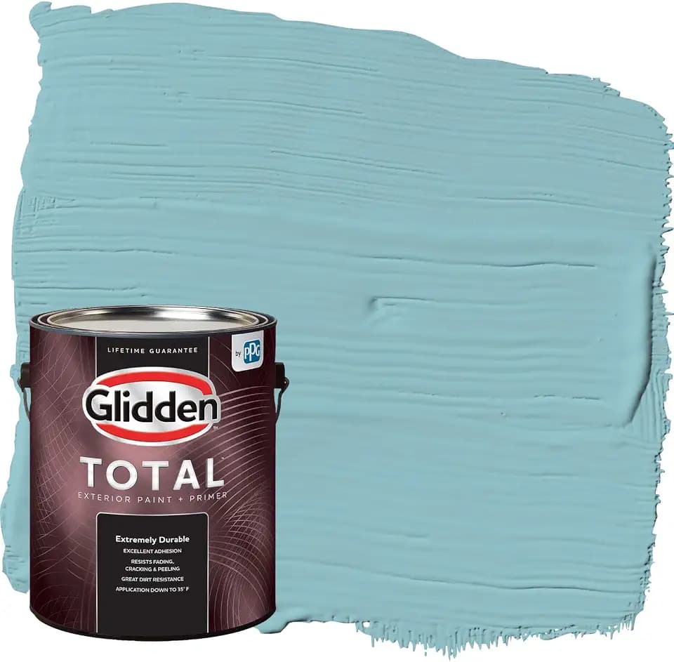 Glidden Total Exterior Paint & Primer All-in-One, Kingston Aqua/Aqua-Blue, Semi-Gloss, 1 Gallon