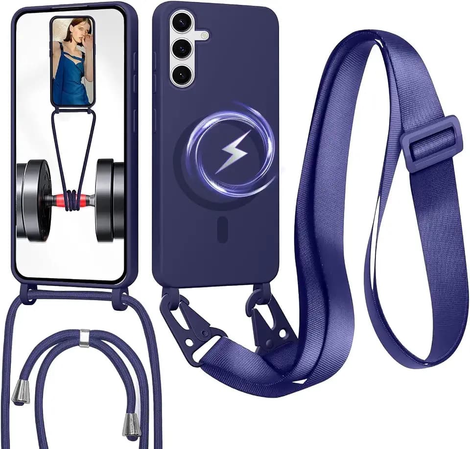 Handykette mit Band für Samsung Galaxy S24 FE Hülle, Lanyard (abnehmbar) Handyhülle Case mit justierbarer Schnur Abnehmbar Strap, Crossbody Schutzhülle zum Umhängen Kordel, Dunkelblau