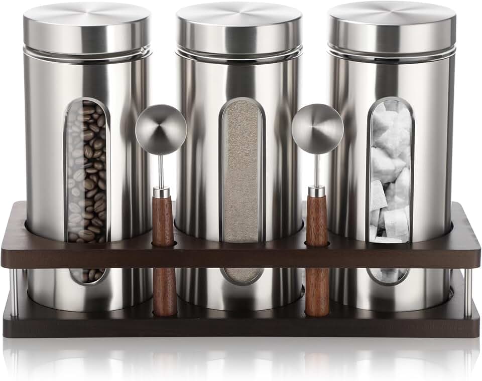 Suclain Stainless Steel Coffee Grounds Canisters Container with Shelf