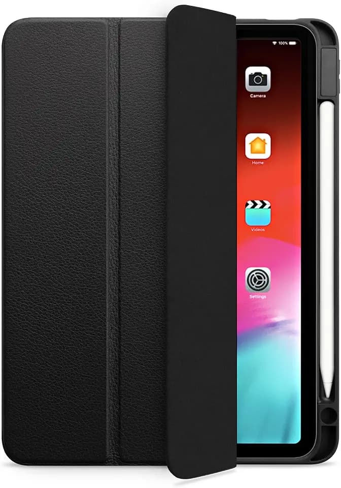 WIIUKA Hülle für iPad Pro 11" (2025/2024) M5/M4, Deutsches Leder, Lederhülle extra Dünn, Premium Smart-Cover Case, Schwarz