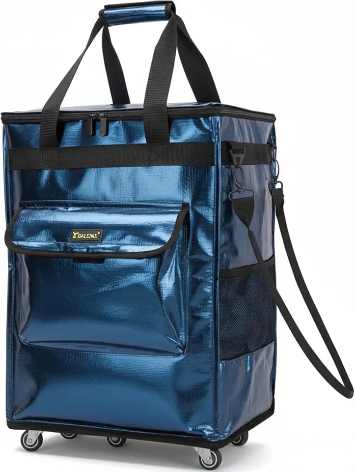 BALEINE Reusable Grocery Bag on Wheels, Foldable Rolling Tote Bag