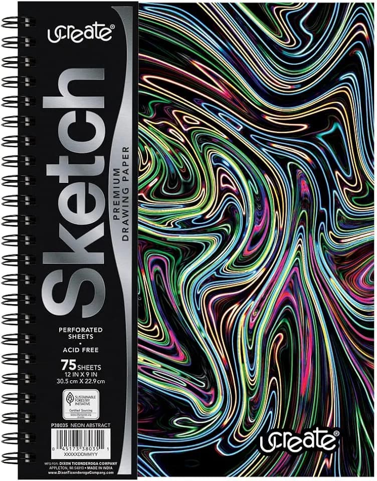 UCreate Fashion Poly Sketch Book, Neon Abstract Design, 9" x 12", 75 Sheets