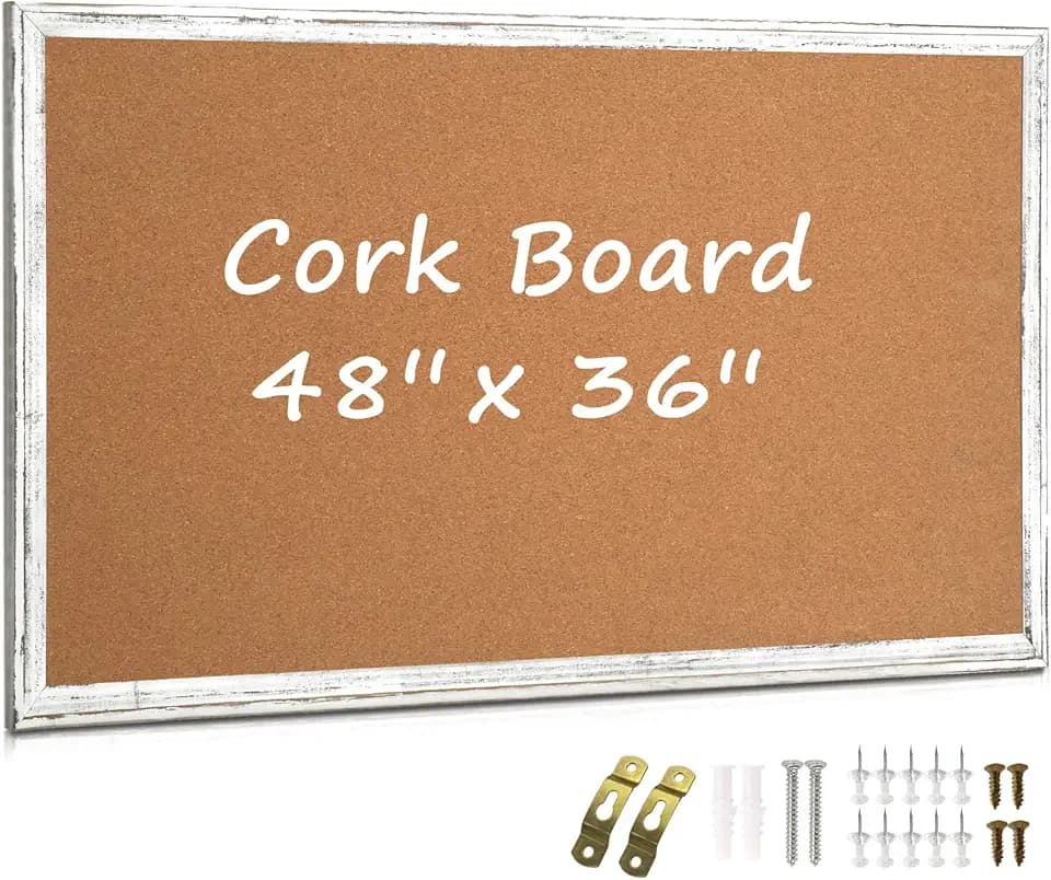 Large Cork Board Bulletin Board, 48"x36" Corkboard for Wall