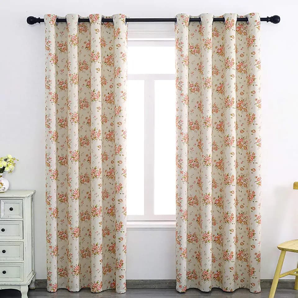 Autumn Dream Rose Beige Blackout Soundproof Curtains Panels for Bedroom Grommet Top Floral Farmhouse Curtains Drapes for Living Room, Dining Room,52 by 96Inch
