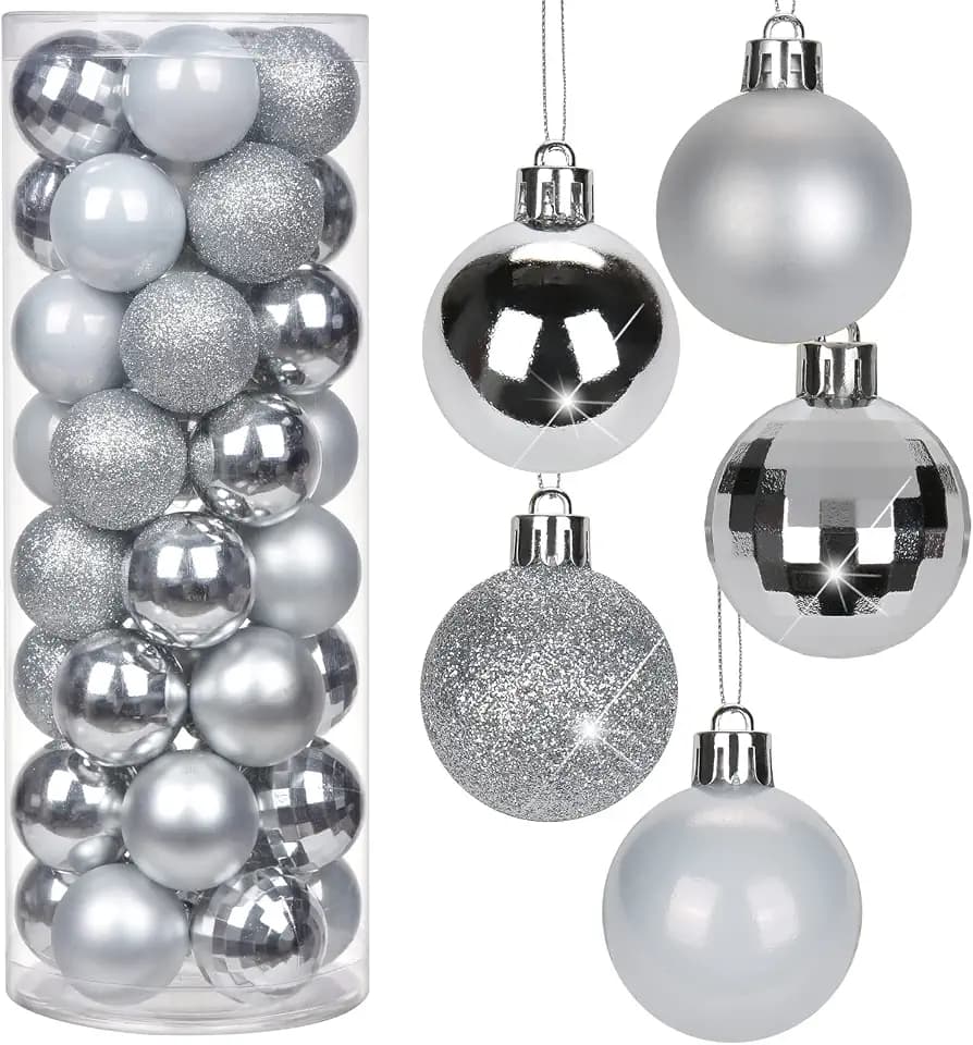 1.57" Silver Christmas Balls Ornaments 40 Pcs Shatterproof Christmas Ornaments Set Small Halloween Silver Ornament for Xmas Tree Holiday Party