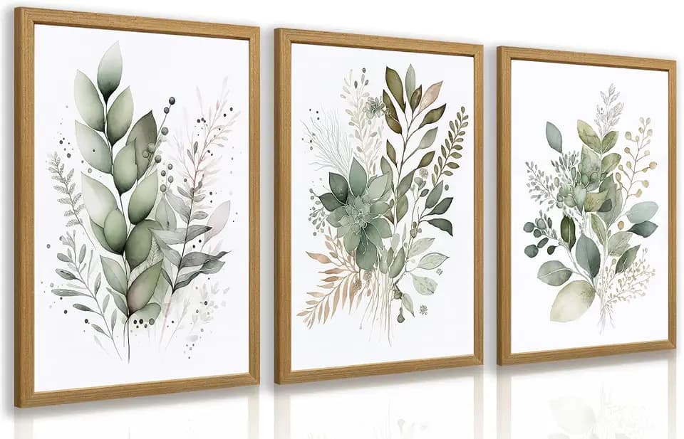 LLEEMPI Sage Green Botanical Wall Art Set of 3, 12x16 Wood Framed Prints