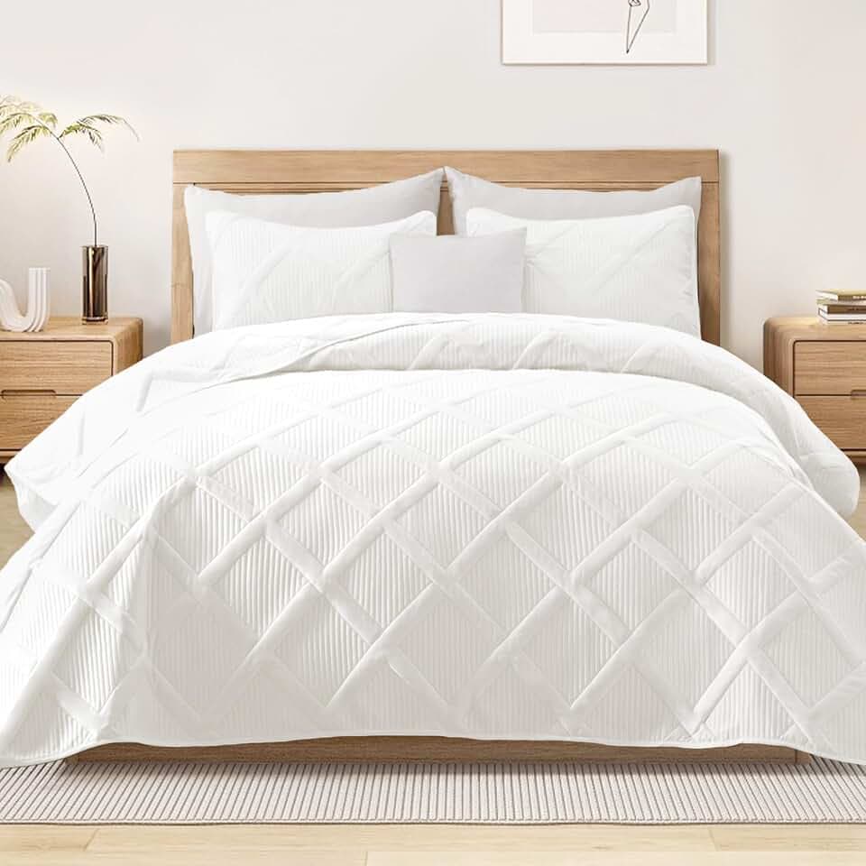 Exclusivo Mezcla 3-Piece Soft Quilts Queen Size Bedding Set, White