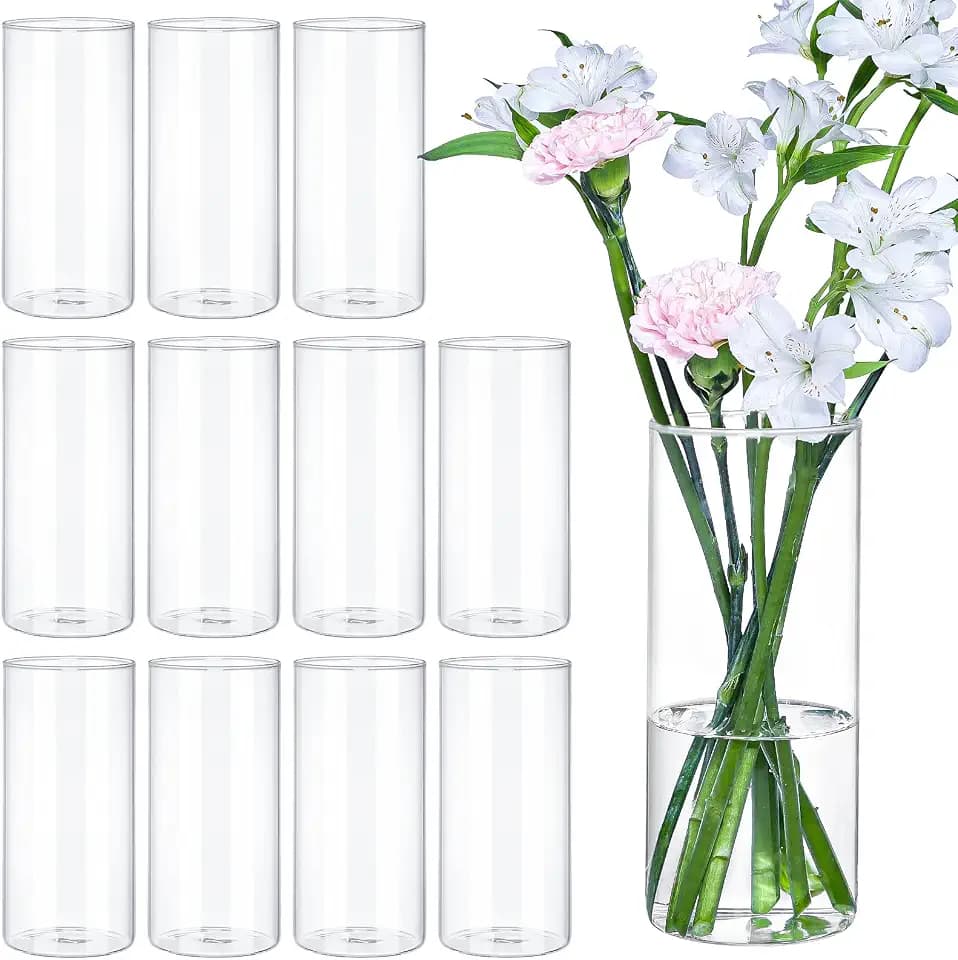 TBWIND 12pcs 8 Inch Clear Glass Cylinder Vases for Centerpieces