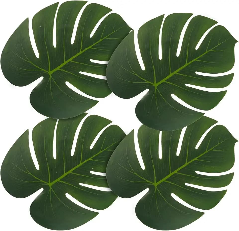 ATFL Artificial Palm Leaves,50 Pcs Big Leaf Placemat, Green Palm Leaves Party Decorations,Tropical Table Decor, Hawaiian Leaves Decor,Safari Leaves Decoration