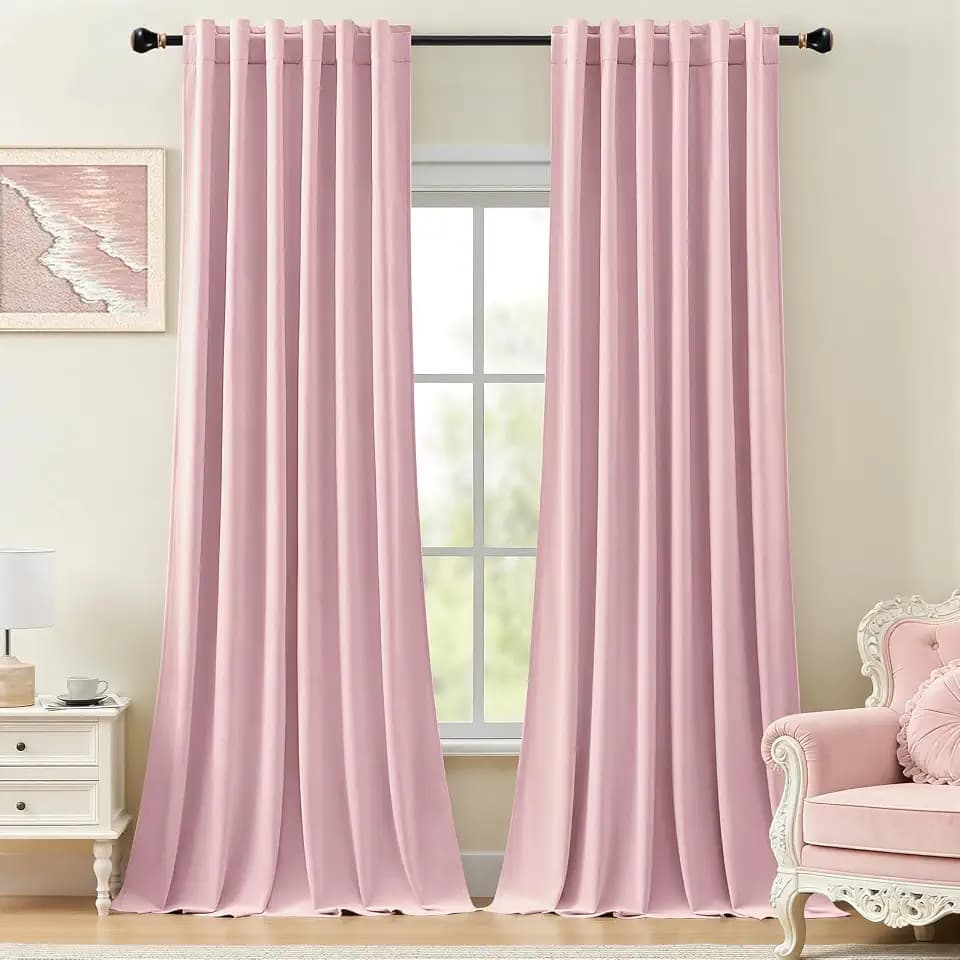 84 Inch Pink Velvet Curtains for Bedroom Back Tab Drapes Thermal Insulated
