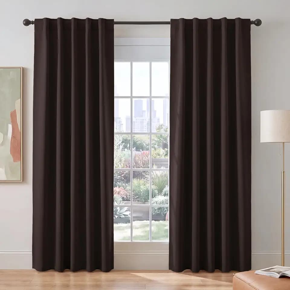 PONY DANCE Blackout 80 inch Length Curtains 2 Panels Set, Thermal Insulated Solid Back Tab Window Drapes for Closet, Temporary Room Divider Curtains for Bedroom Sliding Door, W 42 x L 80 inch, Brown