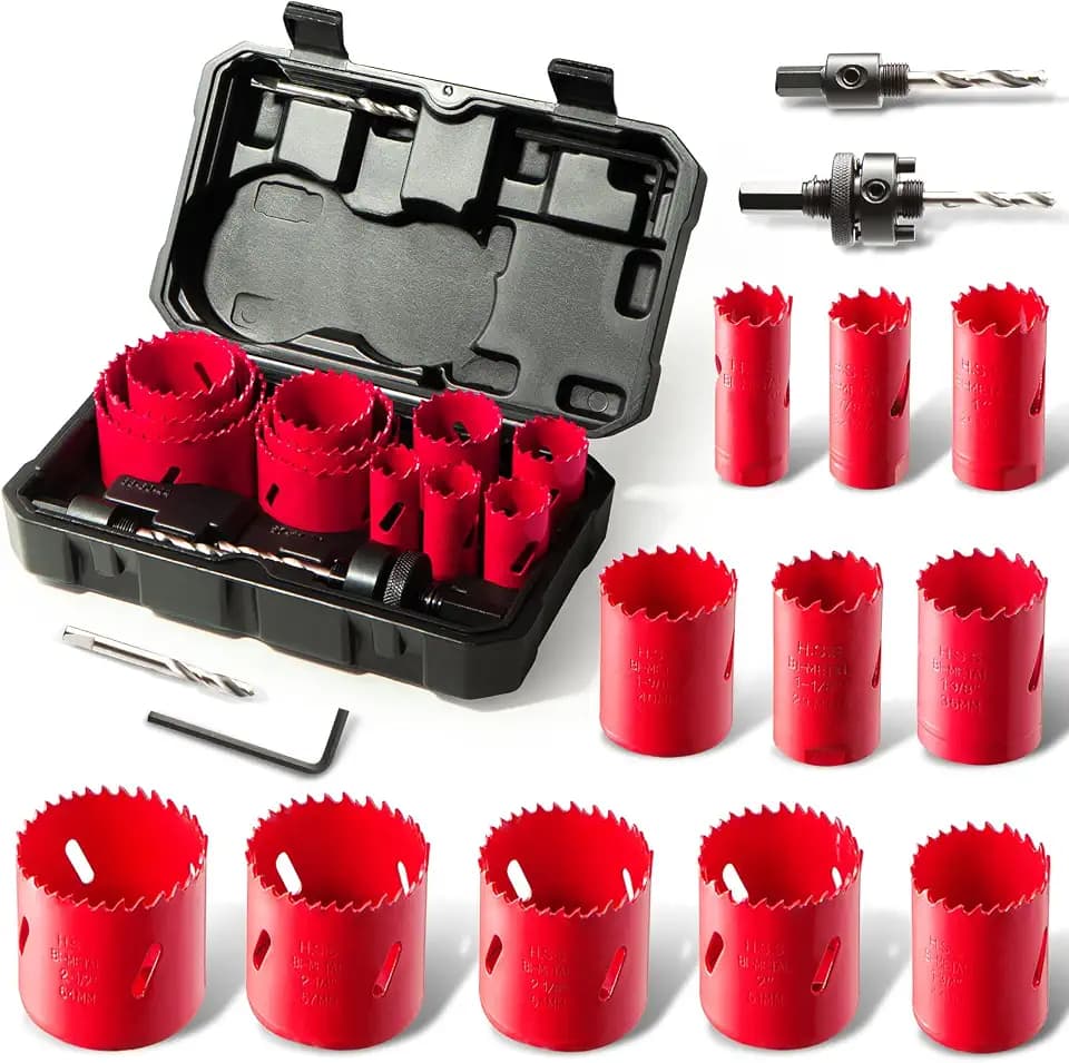 HYCHIKA Bimetall Lochsäge Set, 17tlg Lochbohrer Ø20mm-68mm, Maximale Schnitttiefe 40mm, Ideal zum Bohren von Weichmetall, Holz, PVC Platte und Kunststoffplatte