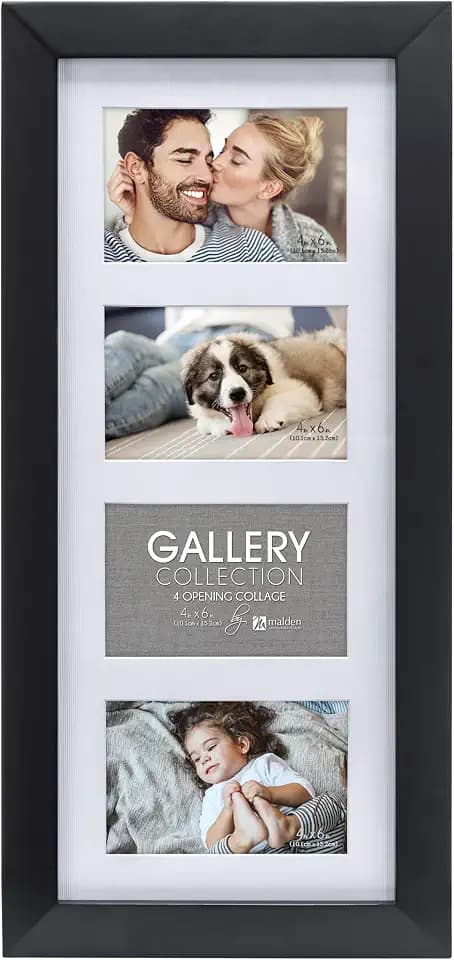 Malden 4-Opening 4x6 Picture Frame, Black, Matted Wall Frame