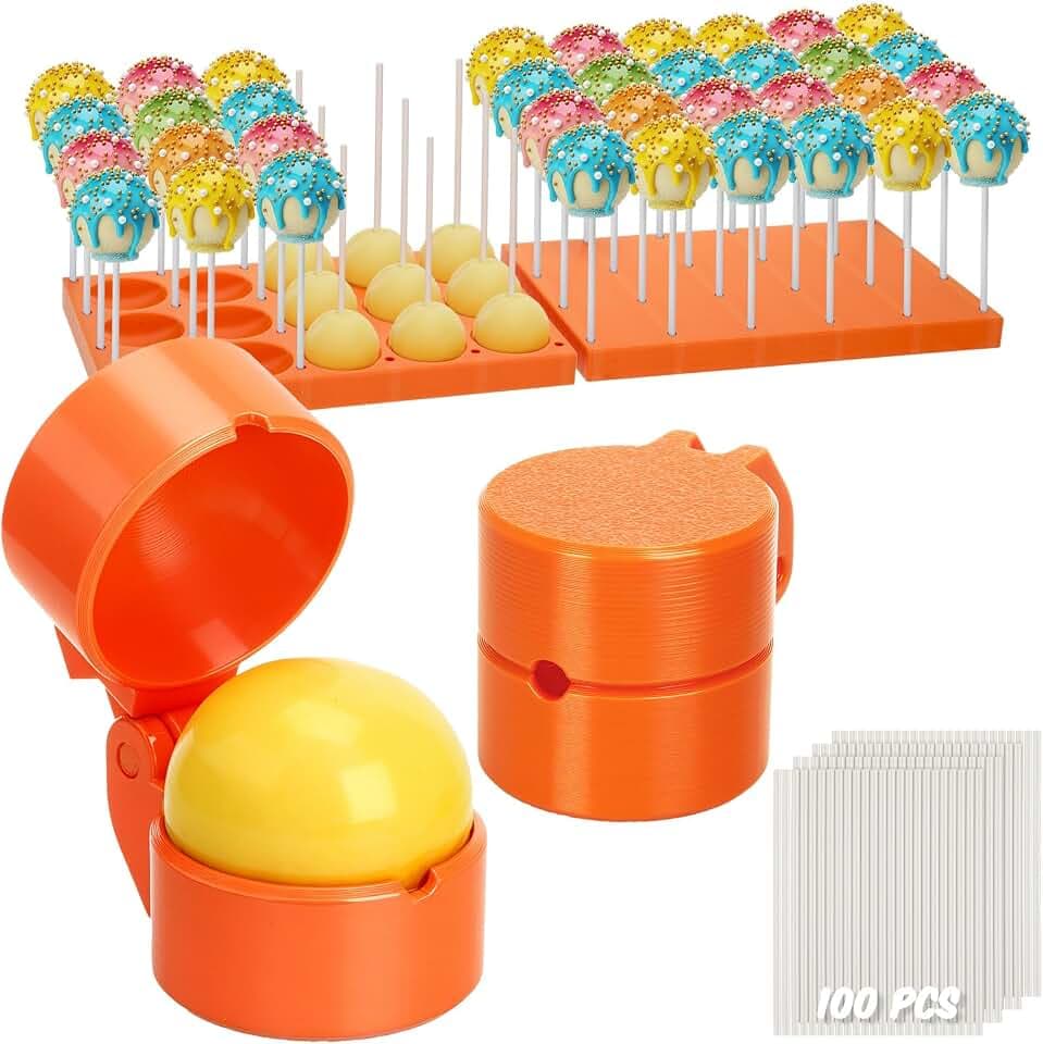 2 Pack Round Cake Pop Mold Press Set with Display Stand-capable Tray and 100 Pcs Sticks, Circle Cake Pop Cutter and Pusher, Baking Tools Accessories for Home Baking, Parties, Wedding Desserts
