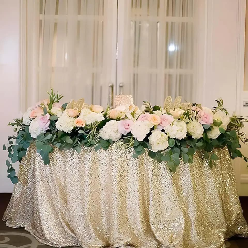 108 Inch Round Champagne Sequin Tablecloth