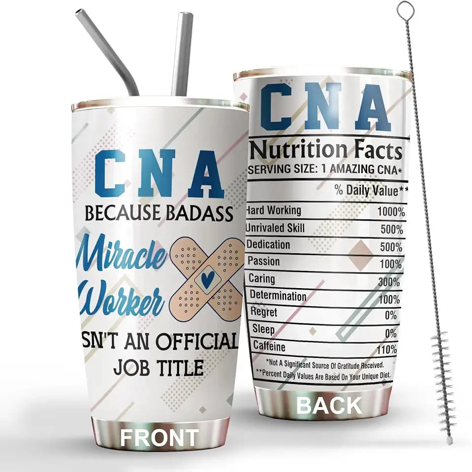 Certified Nursing Assistant Tumbler Stainless Steel 20oz Straw Lid, Funny CNA Gifts Bulk For Birthday Christmas, CNA Week Gifts For Coworker Women Men, Nursing Assistant Coffee Cup