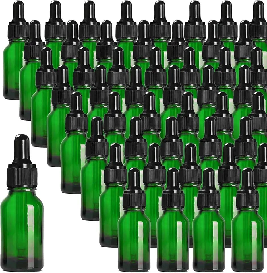 72 Pack 1/2oz Green Glass Dropper Bottles, Eye Dropper Bottles with Glass Droppers for Essential Oils, Perfumes(15ml, Green)