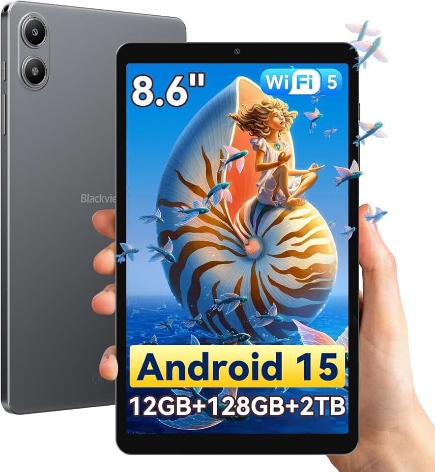 Blackview Link2 8 Zoll Tablet Android 15, 1340 * 800 Display, Mini Tablet Gaming, 12GB RAM + 128GB ROM/1TB TF, Gemini AI 2.0, Face ID, Widevine L1/5G WiFi/5000mAh/8MP+5MP/GPS/OTG/OTA/Bluetooth 5.0